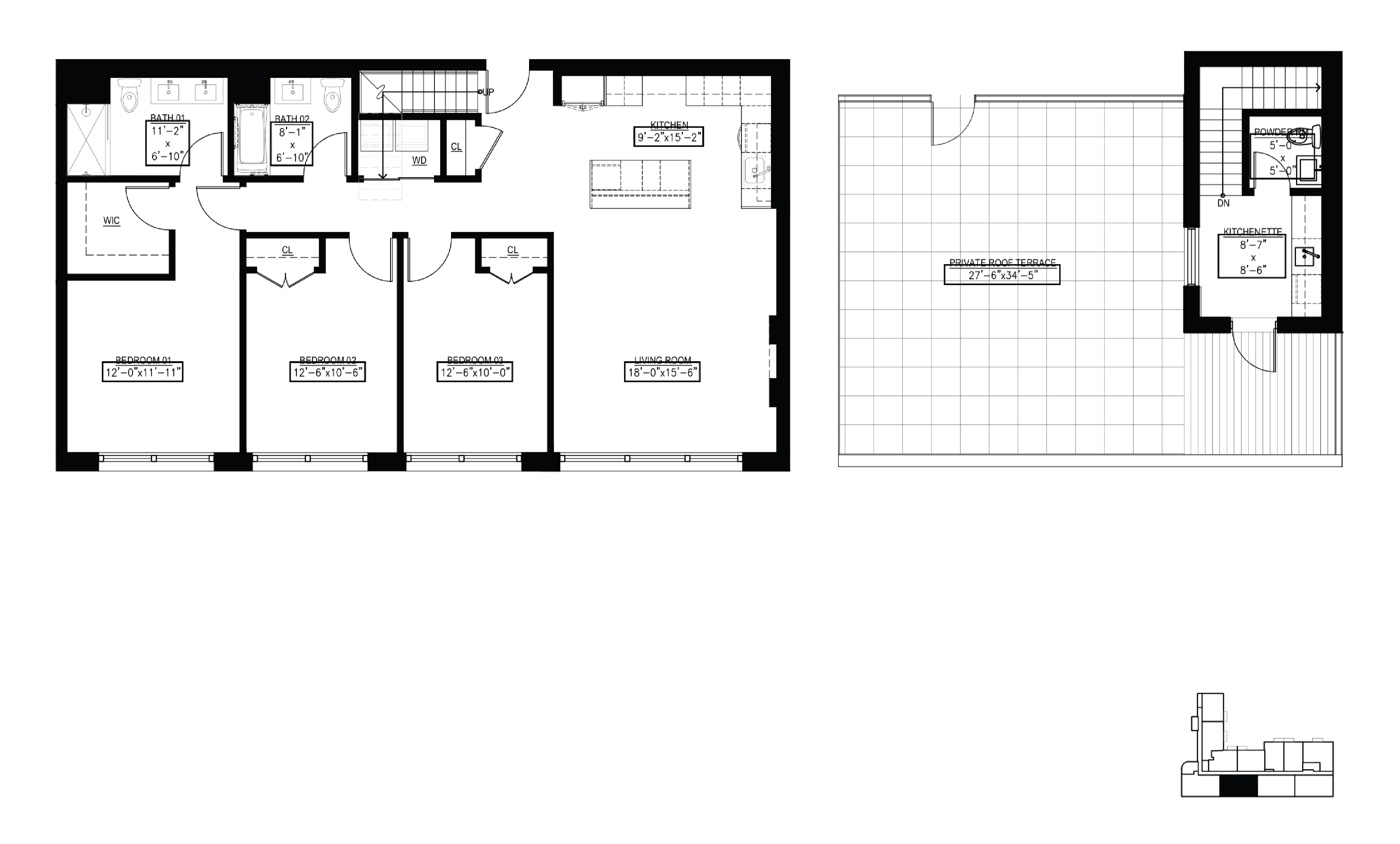 Floor plan for 3 beds, 2.5 baths, 1624 sqft